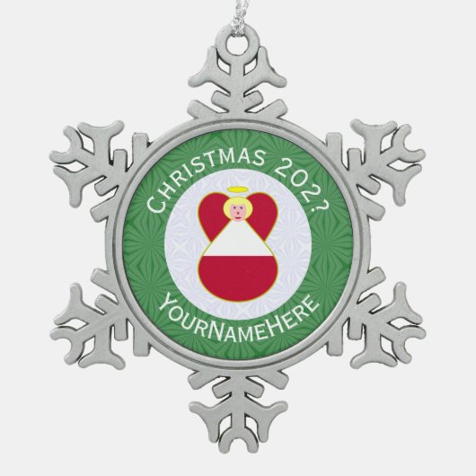 オーストリアエンジェルクリスマスパーソナライズされた国旗 スノーフレークピューターオーナメント (正面)