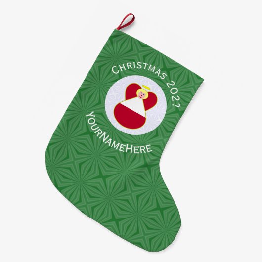 オーストリアエンジェルクリスマスパーソナライズされた国旗 ラージクリスマスストッキング (正面 (吊り時))