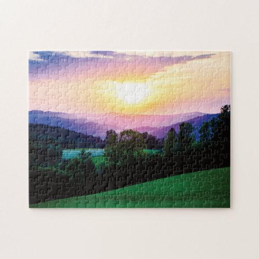 オーストリアジグソーのミュールヴィエルテルの上の美しい夕日 ジグソーパズル (横)