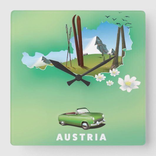 オーストリアスキー旅行ポスター スクエア壁時計 (正面)