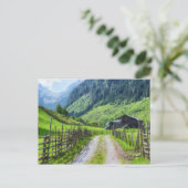 オーストリアチロル農地の油絵キャンバス ポストカード (スタンド正面)