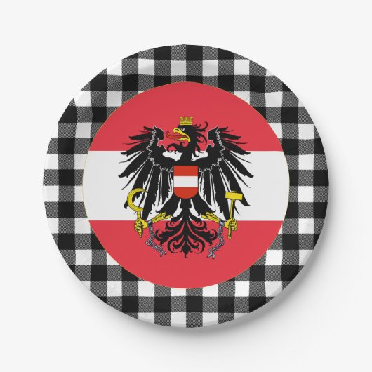 オーストリアプレート、バッファロー・プレイド&オーストリア国旗 ペーパープレート (正面)