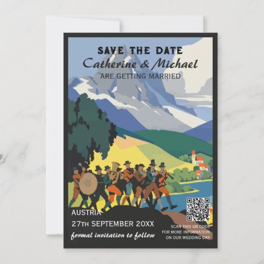 オーストリアヴィンテージ結婚旅行QRコード セーブザデート (正面)
