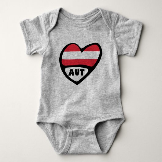 オーストリア国コード国旗のハートAUT ベビーボディスーツ (正面)