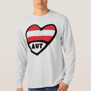 オーストリア国コード国旗のハートAUT Tシャツ