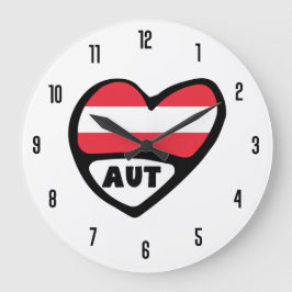 オーストリア国コードAUTフラグハート ラージ壁時計