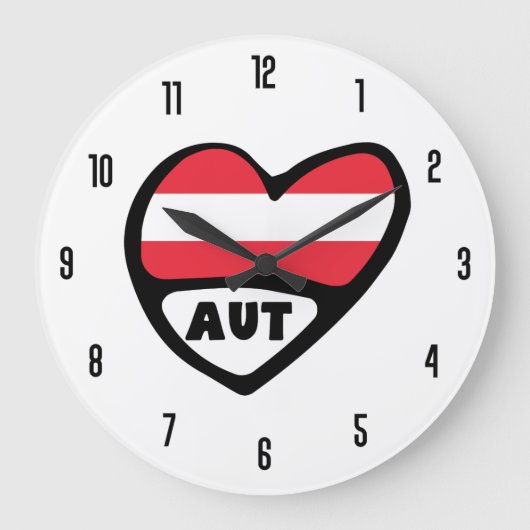 オーストリア国コードAUTフラグハート ラージ壁時計 (正面)