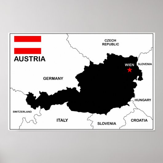 オーストリア国政地図国旗 ポスター (正面)