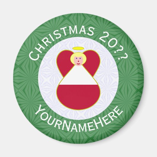 オーストリア国旗のエンジェルクリスマスパーソナライズされた マグネット (正面)