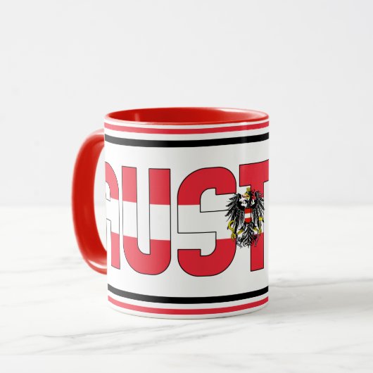 オーストリア国旗の愛国的なコーヒーマグ マグカップ (正面左)