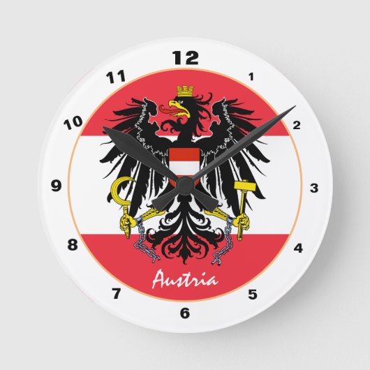 オーストリア国旗、イーグル&オーストリアファッション/デザイン ラウンド壁時計 (正面)