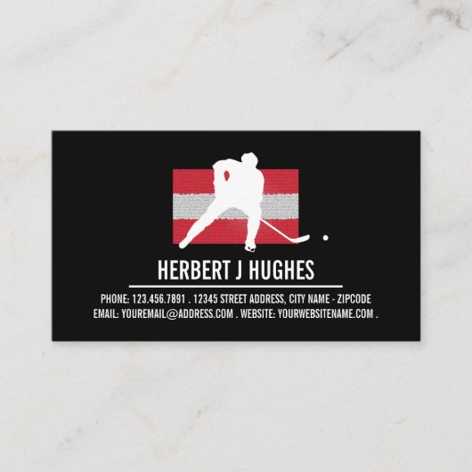 オーストリア国旗、ホッケープレーヤー、ホッケーコーチの写真 名刺 (正面)