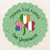 オーストリア・アイリッシュ・アメリカン・シャムロックパーソナライズされた国旗 ペーパーコースター (正面)