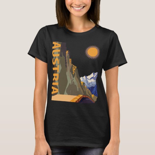オーストリア アルプス 山 陽 光 レトロ トラベル Tシャツ (正面)