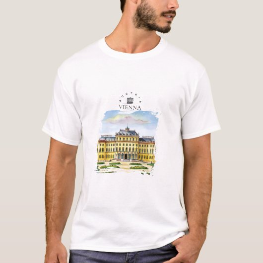 オーストリア・ウィーンの水彩画シティ・トラベル・メモリー Tシャツ (正面)