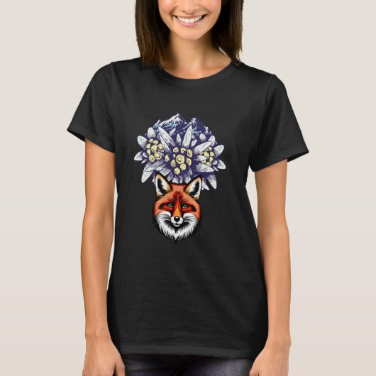 オーストリア スイス 山 自然 花 キツネ F Tシャツ (正面)