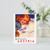 オーストリア、スキーで幸せな女性、ヴィンテージ旅行 ポストカード (スタンド正面)