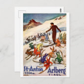 オーストリア,チロル,セントアントンでウサギをスキー ポストカード (正面/裏面)