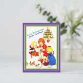 オーストリア・ドイツ・クリスマスヴィンテージのかわいい子どもたち  ポストカード (スタンド正面)