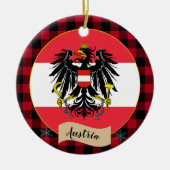 オーストリア、レッドバッファロープレイド&オーストリア国旗 セラミックオーナメント (正面)