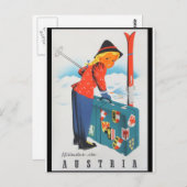 オーストリア・ヴィンテージ・トラベルポスターでのスキー ポストカード (正面/裏面)
