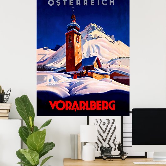 オーストリア、Vorarlberg冬、ヴィンテージ旅行 ポスター (ホームオフィス)
