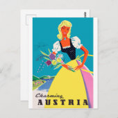 オーストリ魅力的ア,花を持つ女性,イラストレーション ポストカード (正面/裏面)