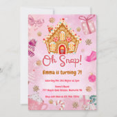 オースナップピンクジンジャーブレッドハウス誕生日招待状 招待状 (正面)