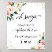 オースナップ ハッシュタグ ブラッシュピンク フラワーズ ウェディングサイン ポスター (正面)