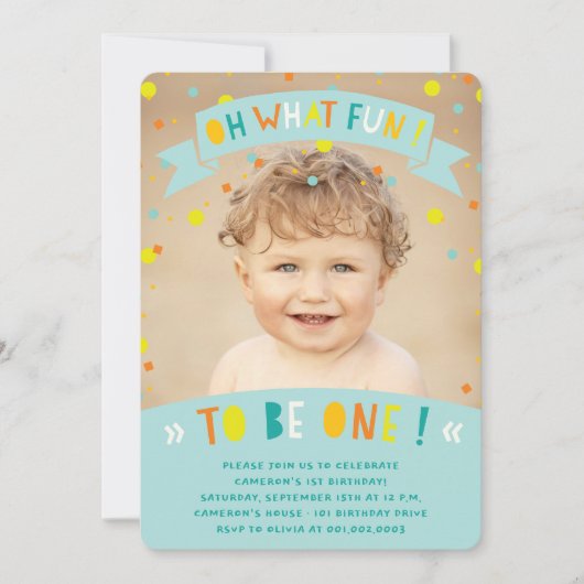 オーズおもしろい紙吹雪ファースト誕生日パーティー招待状 招待状 (正面)