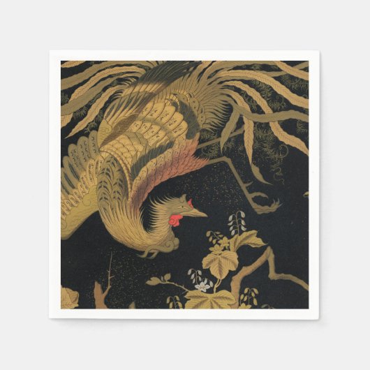 オーズリー神話のホウオウ:1884年日本鳳凰 スタンダードカクテルナプキン (正面)