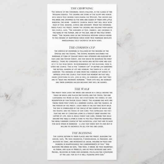オーソドックス結婚の説明4 x 9カード プログラム (裏面)