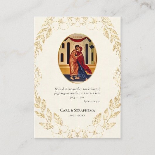 オーソドックス結婚キリスト教の祈りの言葉カード花 プレイスカード (正面)