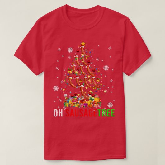 オーソーセージツリーおもしろいクリスマスツリーライトサンタサウザグ Tシャツ (デザイン正面)