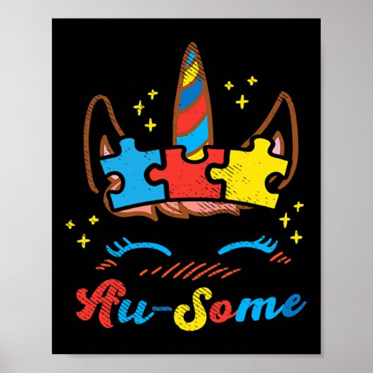 オーソームユニコーン顔パズル自閉症啓発ASLギ ポスター (正面)