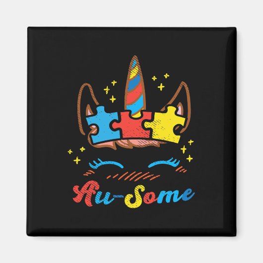 オーソームユニコーン顔パズル自閉症啓発ASLギ マグネット (正面)