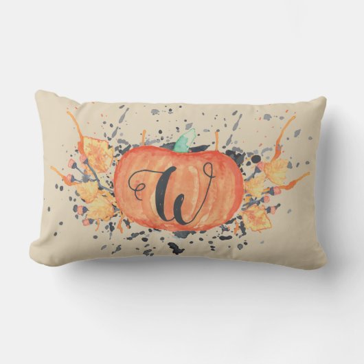 オータカスタムムモノグラム水彩カボチャ ランバークッション (正面)