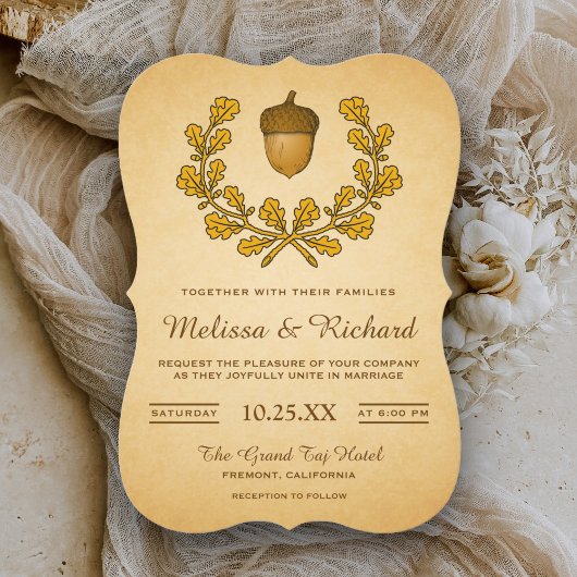 オータムアコーンオーク離れリース結婚式招待状 招待状