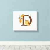 オータムアルファベットモノグラム文字D – オークL付きフクロウ キャンバスプリント (インサイチュ (ウッドフロア))