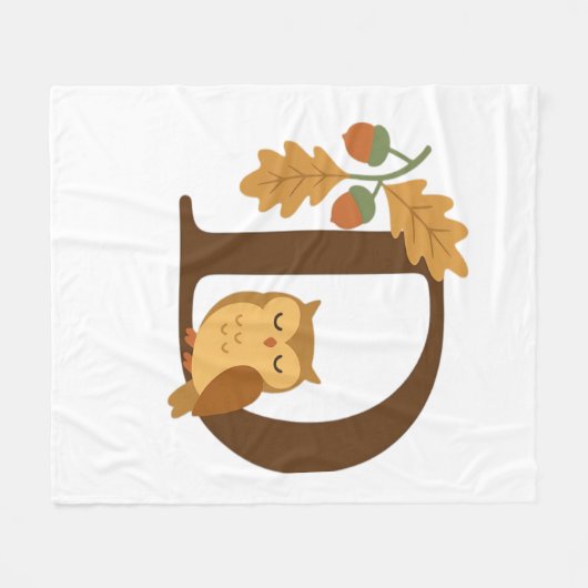 オータムアルファベットモノグラム文字D – オークL付きフクロウ フリースブランケット (正面(横))