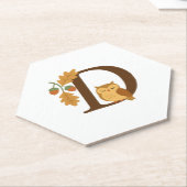 オータムアルファベットモノグラム文字D – オークL付きフクロウ ペーパーコースター (アングル)