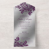 オータムウェディングスパークルリーフパープルシルバー オールインワン招待状 (内側)