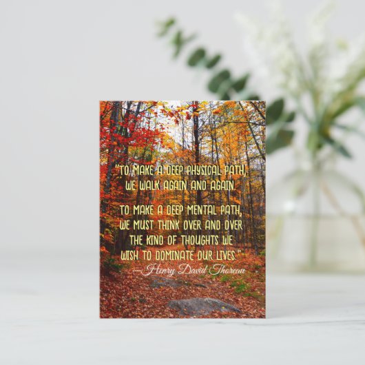 オータムウッズニューハンプシャーやる気を起こさせる引用文 ポストカード (スタンド正面)