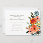 オータムオレンジウォーターカラーフローラブライダルシャワー 招待状 (正面)