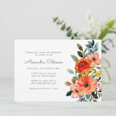 オータムオレンジウォーターカラーフローラブライダルシャワー 招待状 (スタンド正面)