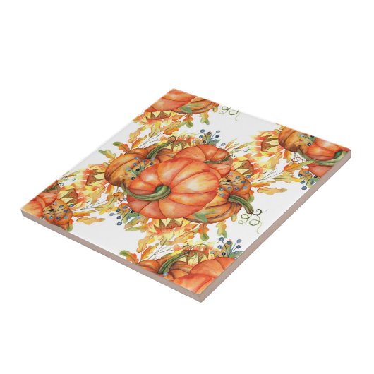 オータムオレンジカボチャイラストレーション タイル (側面)