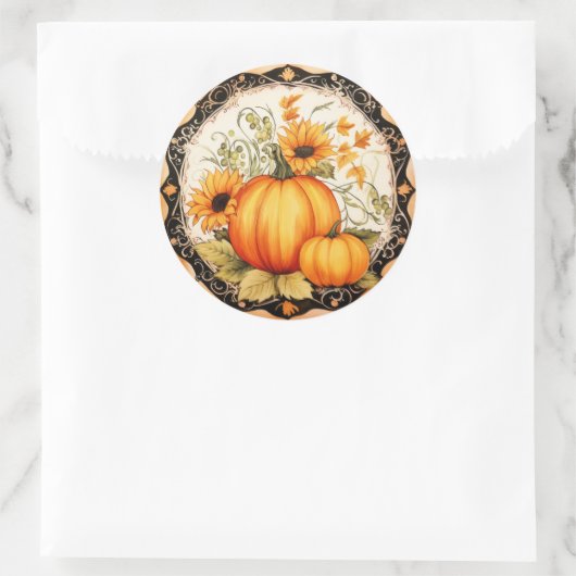 オータムオレンジカボチャフローラ ラウンドシール (バッグ)