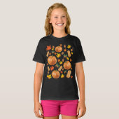 オータムオレンジカボチャ秋パターン Tシャツ (正面フル)