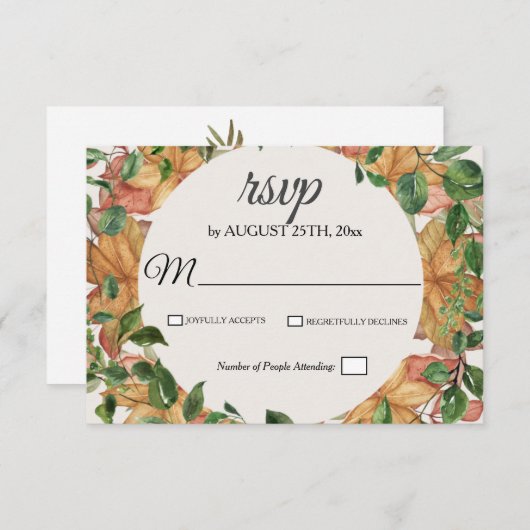 オータムオレンジグリーンフローラウォーター結婚カラー 出欠カード (正面/裏面)