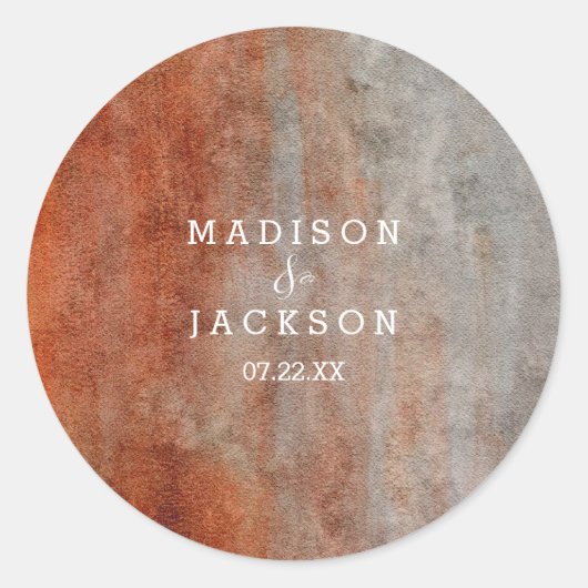 オータムオレンジグレーウォーターカラーモノグラム結婚ズ ラウンドシール (正面)